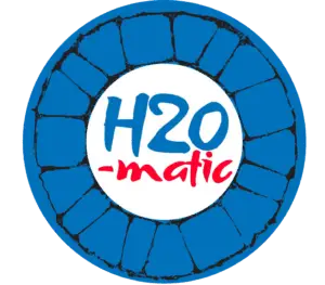 A logo featuring a blue circular design with a white center. In the center, the text "H2O-matic" is written, with "H2O" in blue and "-matic" in red. The blue circle resembles a gear or wheel.