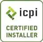 Square logo displaying "icpi" with a green geometric symbol above the text "CERTIFIED INSTALLER" on a white background, framed with a thin green border.