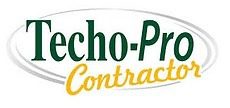 Logo with the text "Techo-Pro Contractor" in green and yellow against an oval background.